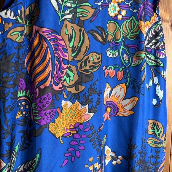 J. Crew Silk Ruffle Tropical Print Dress Women’s 12 Blue Knee Length Resortwear - Picture 7 of 10